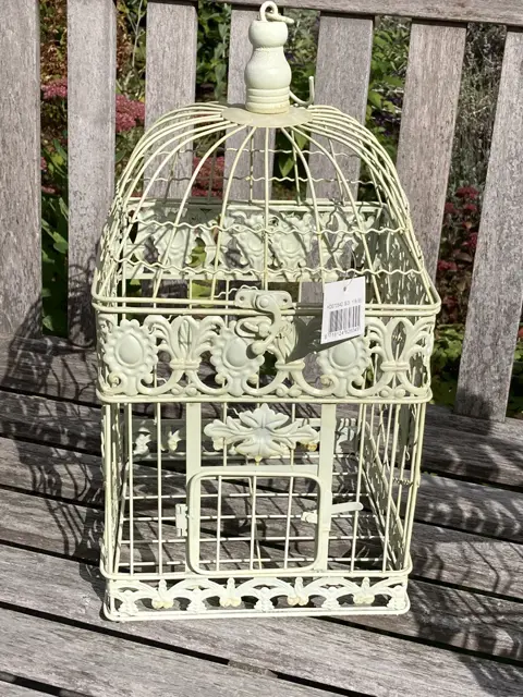 VOGELKOOI VIERKANT METAAL DECORATIEVE KOOI ANTIEK 42 cm WIT