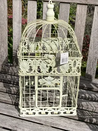 VOGELKOOI VIERKANT METAAL DECORATIEVE KOOI ANTIEK 42 cm WIT