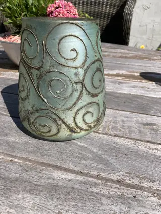 WINDLICHT GROOT GLAS MET RIJKE DECORATIE 16 CM NIEUW