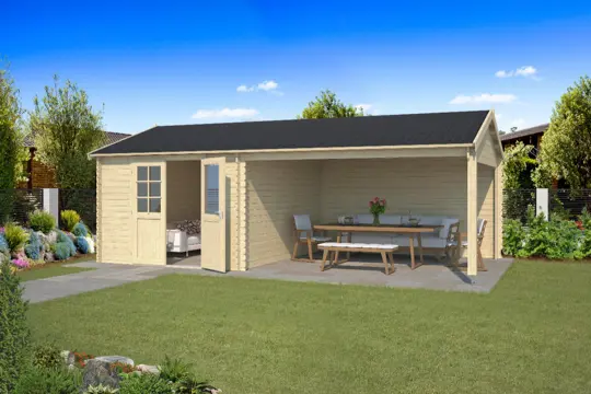 Blokhut met overkapping Octavio 680x380 Onbehandeld vuren