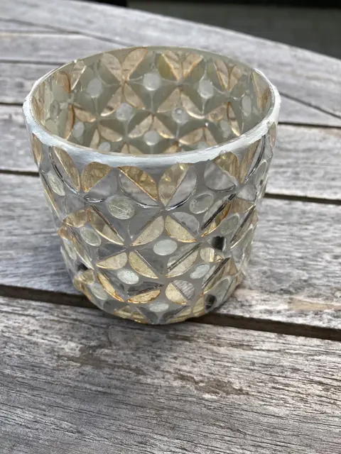 WAXINELICHTJES IN GLAS MOZAIEK HOOG 8 CM ZILVER NIEUW