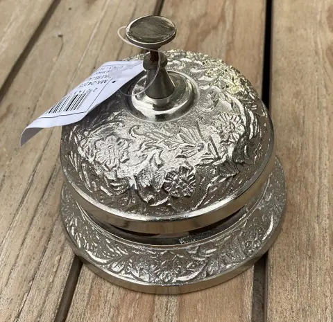 TAFELBEL HOTELBEL RECEPTIEBEL WINKELBEL BEWERKT LUXE ZILVER NIEUW