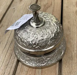 TAFELBEL HOTELBEL RECEPTIEBEL WINKELBEL BEWERKT LUXE ZILVER NIEUW