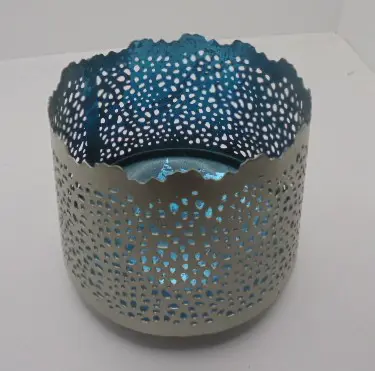 WINDLICHT METAAL ZILVER TURKOOIS 9 cm NIEUW