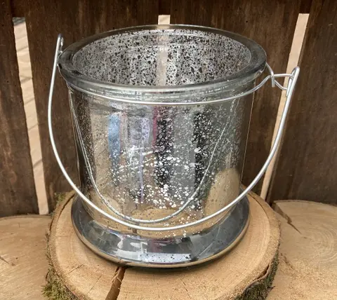 WINDLICHT ZILVER SPATTER RECHT HOOG 12 CM NIEUW