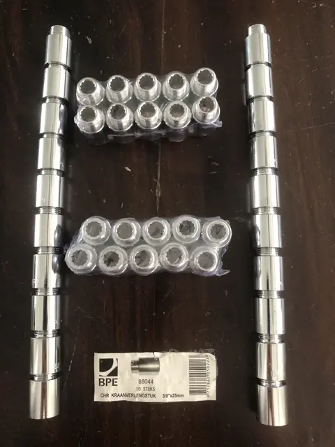 Kraanverlengstuk 3/8 x 25 mm. Chroom, nieuw.