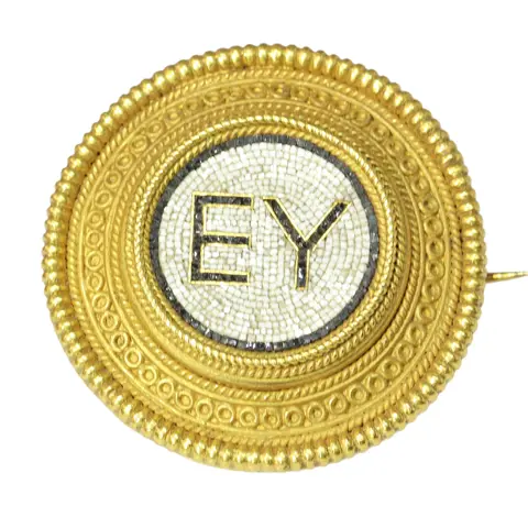 EY  From Greek Health to English Love: Castellani's Victorian Micro Mosaic Brooch