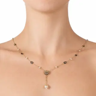 Exquisite 1850s Diamond (5.28ct) and Pearl Gold Necklace