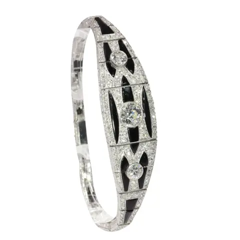 Graphic Grace  Vintage Art Deco Diamond and Onyx Bracelet, Circa 1920