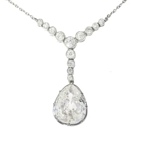 Art Deco Platinum Necklace with Pear-Shaped Diamond, Circa 1920  Timeless Elegance