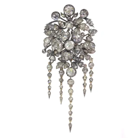 Antique Floral Splendour: 1860 Trembleuse Corsage Brooch with Diamonds