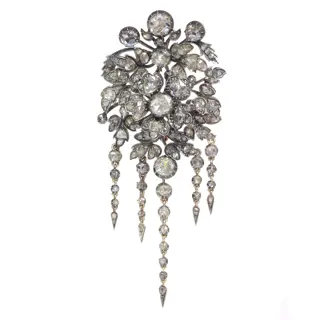 Antique Floral Splendour: 1860 Trembleuse Corsage Brooch with Diamonds