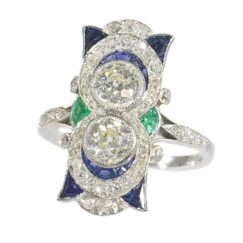Deco Devotion: A 1920s Platinum and Gold Engagement Ring with Diamonds and Sapphires