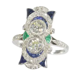 Deco Devotion: A 1920s Platinum and Gold Engagement Ring with Diamonds and Sapphires
