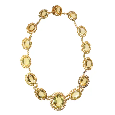 Historic 1820 Citrine and Gold Necklace, Filigree and Granulation, Very Fine Condition