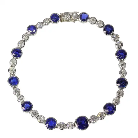 Vintage Cornflower Blue Elegance  Art Deco Platinum Bracelet with Untreated Sapphires