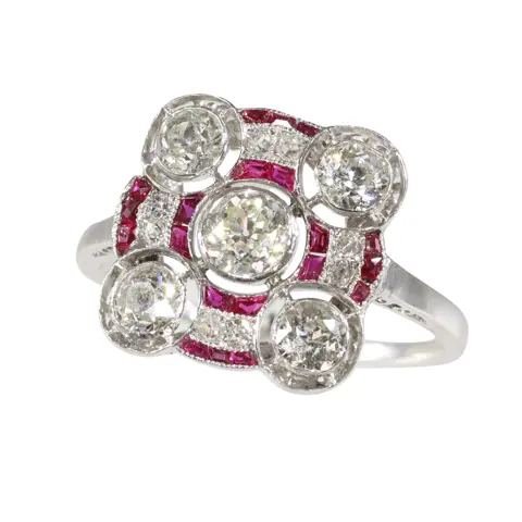1920s Art Deco Diamond and Ruby Ring  A Romantic Legacy in Platinum