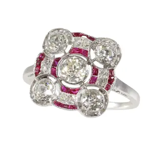 1920s Art Deco Diamond and Ruby Ring  A Romantic Legacy in Platinum