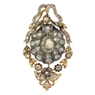 Artistry of Antiquity: Victorian Pearled Diamond Brooch Pendant