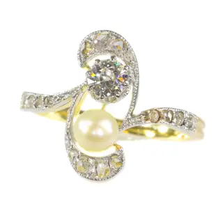Original Art Nouveau diamond and pearl engagement ring