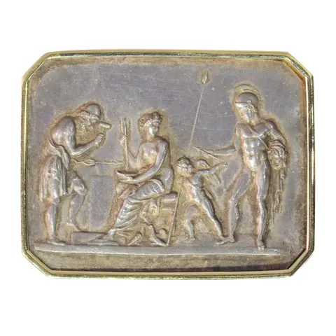 Antique gold and electroplated brooch Thorvaldsen's Venus, Mars and Vulcan