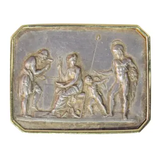Antique gold and electroplated brooch Thorvaldsen's Venus, Mars and Vulcan