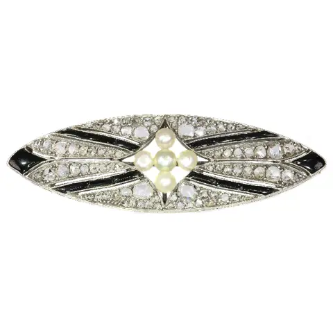 Vintage Art Deco diamond onyx and pearl brooch