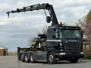 Scania R580 V8 8x4 !!TRIPLE HIAB 24 TM CRANE!!CONTAINERSYSTEM!!EURO6!!TOP!! DK1181