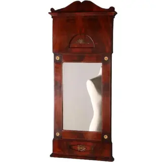 Antieke spiegel / Hollandse Empire spiegel met brons en inlegwerk ca. 1810 bloemmahonie