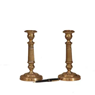 Antieke kandelaren  / Stel van 2 vergulde Franse kandelaren  Charles Dix  ca 1825