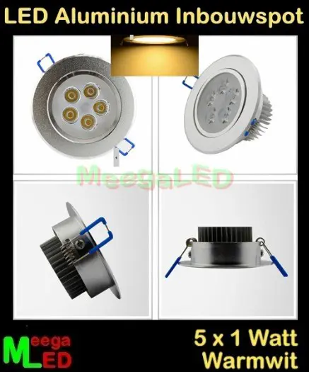 LED 230V Aluminium Inbouwspot Plafondspot Ra 5x 1W - 5Watt