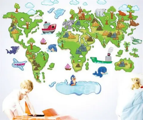 Kinder Wereldkaart Muursticker