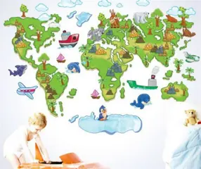 Kinder Wereldkaart Muursticker