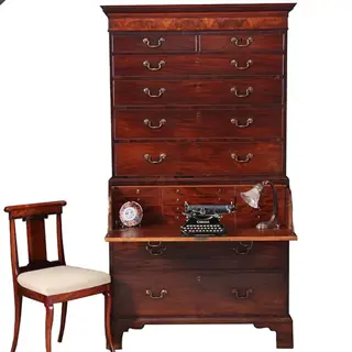Antieke ladenkasten / Chest on Chest / Tallboy ca. 1790 in mahonie met bureau