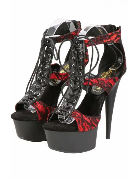 Sexy Veter-Sandalen met Rood Kant-effect en Plateau zool. Maat 36 t/m 41. Hielhoogte 14 cm.