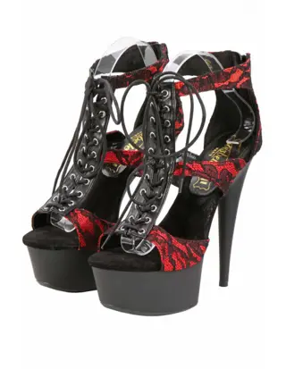 Sexy Veter-Sandalen met Rood Kant-effect en Plateau zool. Maat 36 t/m 41. Hielhoogte 14 cm.