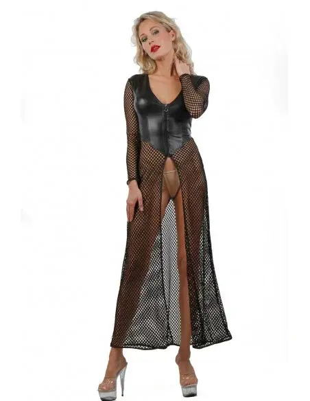 Ultra sexy Wetlook en Fishnet lange jurk. Maat S M L.