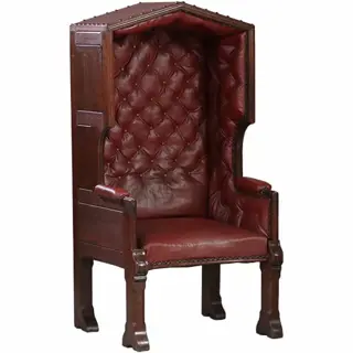 Porters Chair / Huifzetel 18e eeuws rood bekleed deels gecapitonneerd