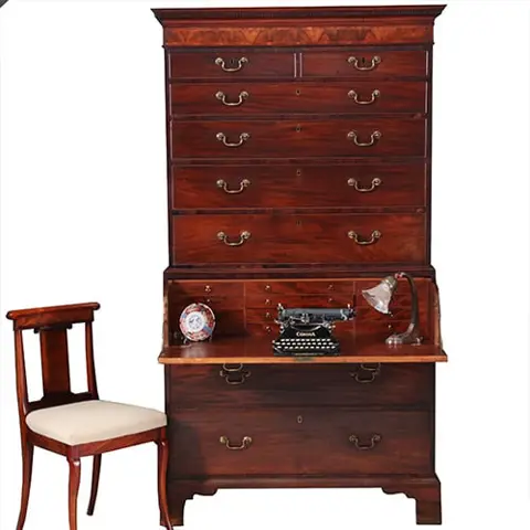 Antieke ladenkasten / Chest on Chest / Tallboy ca. 1790 in mahonie met bureau