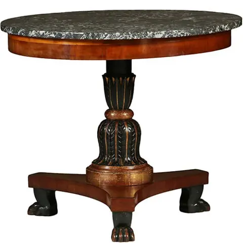 Grote Empire gueridon of bijzettafel met geaderd marmer blad ca 1810