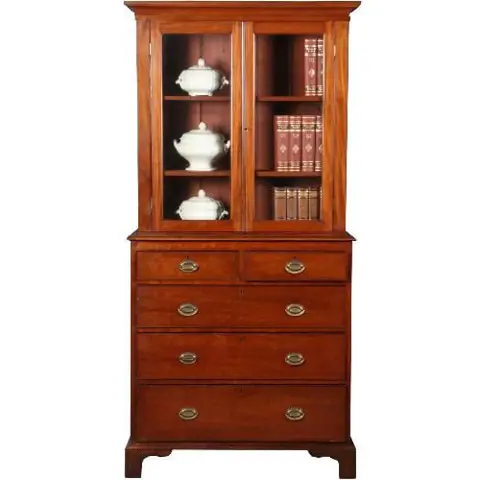 Antieke kast / Boekenkast / Servieskast in mahonie ca. 1880 met oud glas en laden in de onderkast