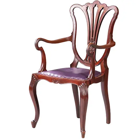 Armstoel bureaustoel in lila rundleer met verbazingwekkend fraai gekrulde armleggers