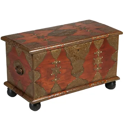 Koloniaal documenten kistje djatihout messing beslagen ca 1850