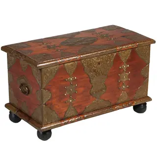 Koloniaal documenten kistje djatihout messing beslagen ca 1850