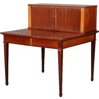 Antieke mahonie werktafel in Louis Seize stijl ca. 1890 met 2 grote laden en een opzetkast