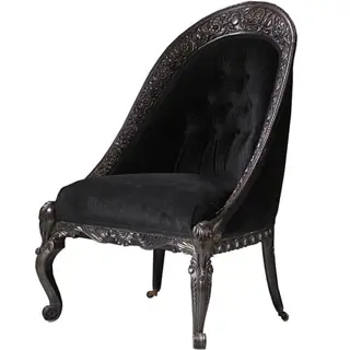 Koloniale dames-zetel massief ebbenhout ca 1800 met zwarte velours en 2 olifanten kopjes