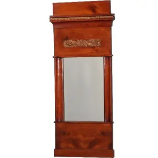 Antieke spiegel / Vroeg Biedermeier spiegel met dubbele kap en brons beslag ±1825 kersenhout