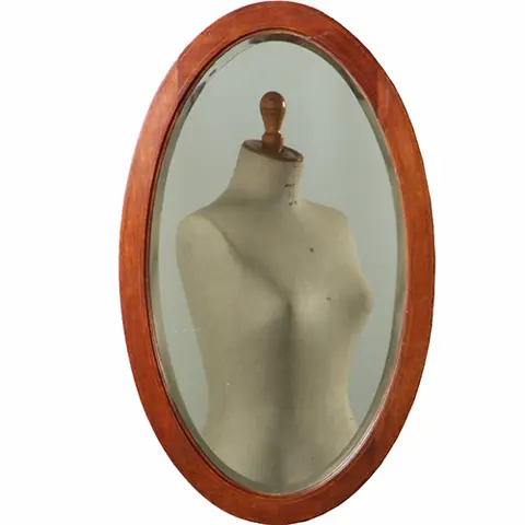 Facet geslepen spiegel ovaal in mahoniehouten lijst 1900  horizontaal/verticaal gebruik