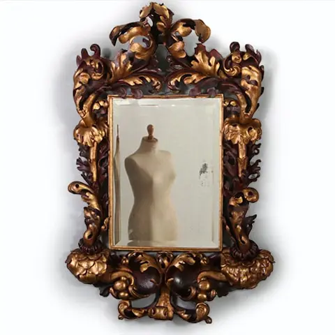 Grote formaat Italiaans barok spiegel  hout geneden lijst verguld en gebruineerd ca 1700