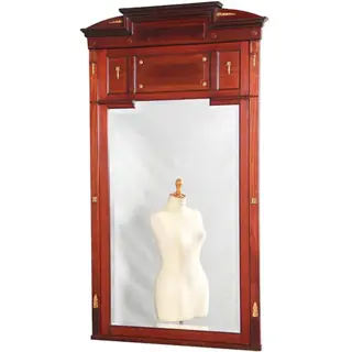 Grote schouwspiegel facet geslepen in mahonie met brons beslag ca 1890